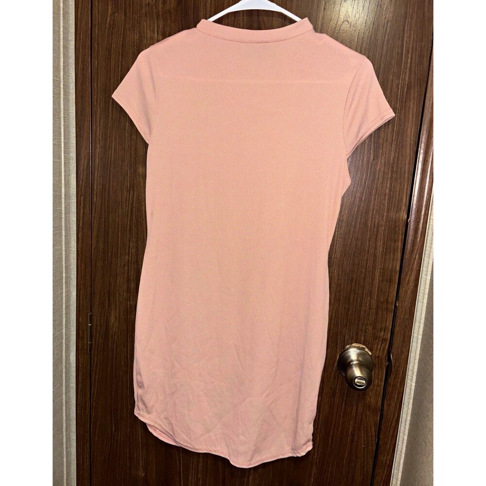 PrettyLittleThing Pink Ribbed Bodycon T-Shirt Dress Crew Neck Short Sleeve 10